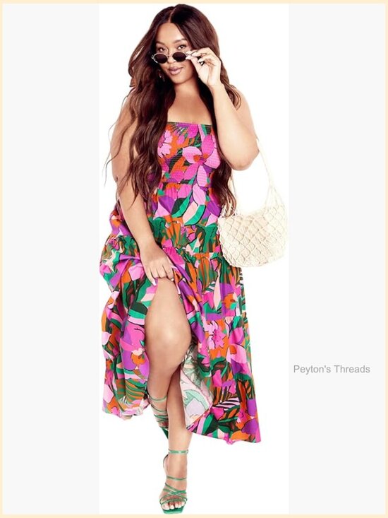 Dresses & Skirts - Plus Size Maxi Dress with Side Pockets and Adjustable Straps